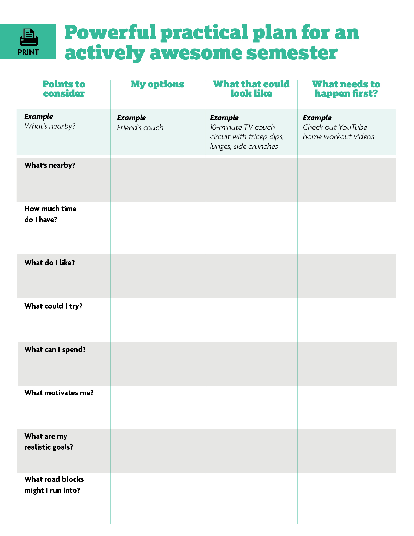 Potent powerful practical plan for an actively awesome summer downloadable worksheet